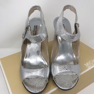 Michael Kors Belinda Sandal Metallic Silver Sz 8 M